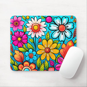 Retro spring hippie flower power  mouse pad