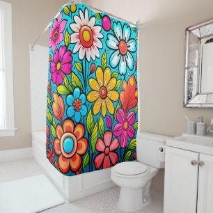 Retro spring hippie flower power  shower curtain