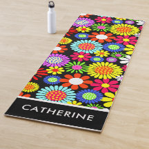 Retro spring hippie flower power Yoga Mat