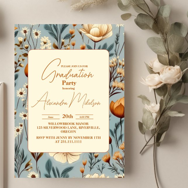 Retro Spring Wildflowers Graduation  Invitation (Creator Uploaded)