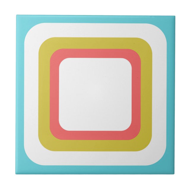 Retro Square Blue White Orange Green Ceramic Tile (Front)