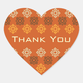 Retro Square Design Orange Thank You Heart Sticker