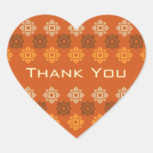 Retro Square Design Orange Thank You Heart Sticker