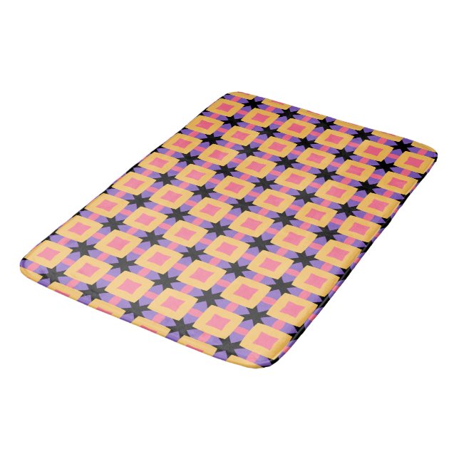 Retro Square Grid Pattern with Bright Colours Bath Mat (Angled)
