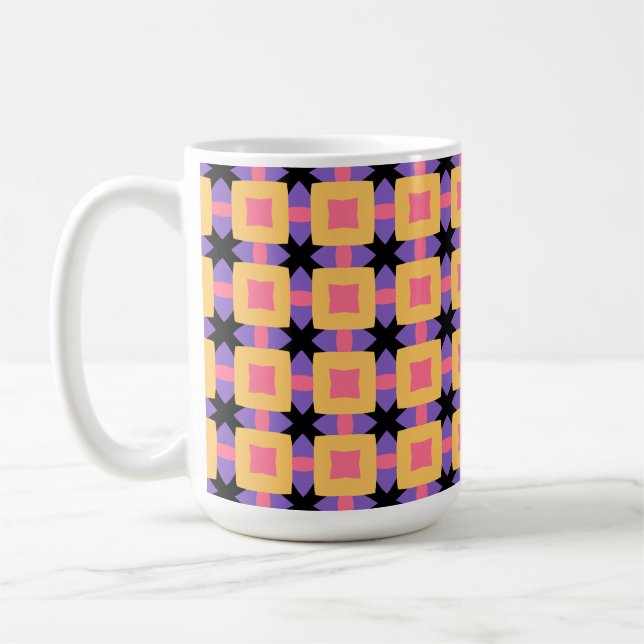 Retro Square Grid Pattern with Bright Colours Coffee Mug (Left)