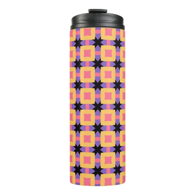 Retro Square Grid Pattern with Bright Colours Thermal Tumbler (Front)