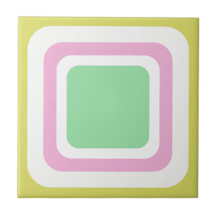 Retro Square Pastel Green Pink White Ceramic Tile