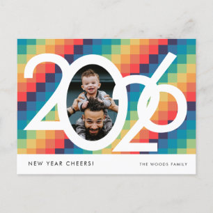 Retro square pattern 2024 New Year photo Holiday Postcard