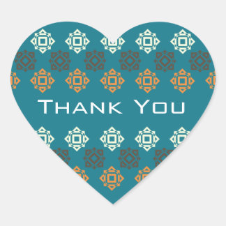 Retro Square Pattern Blue Thank You Heart Sticker