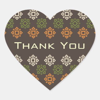 Retro Square Pattern Brown Thank You Heart Sticker