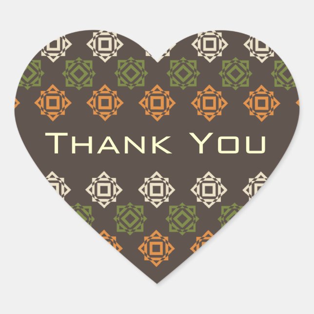Retro Square Pattern Brown Thank You Heart Sticker (Front)