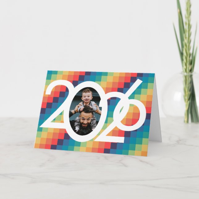 Retro square pattern New Year 2023 photo Holiday Card (Front)