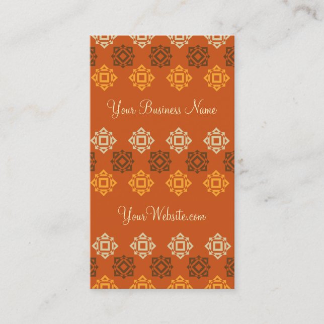Retro Square Pattern Orange Custom Business Card (Front)