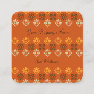 Retro Square Pattern Orange Square Business Card