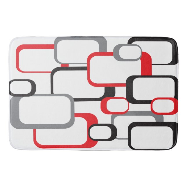 Retro Square Pattern Red Grey Black White Bath Mat (Front)