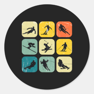 Retro Square Wintersports Ski Nordic Combination A Classic Round Sticker