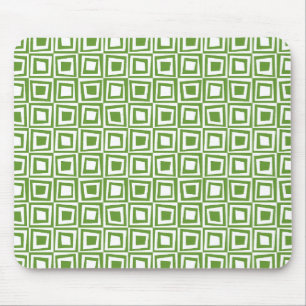 Retro Squares - Avocado Green on White Mouse Pad