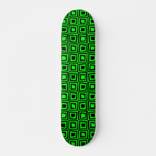 Retro Squares - Black on Green Skateboard (Front)