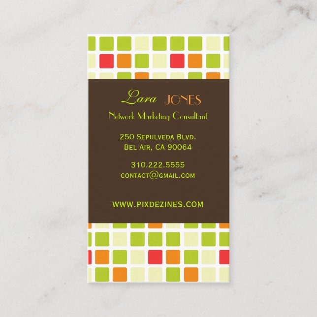 Retro Squares Business Card dark chocolate accent (Front)