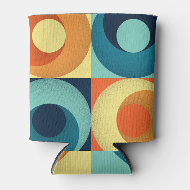 Retro Squares & Circles: 1960s Pattern Can Cooler (Front)