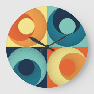 Retro Squares & Circles: 1960s Pattern Large Clock