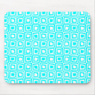 Retro Squares - Cyan and White Mouse Pad