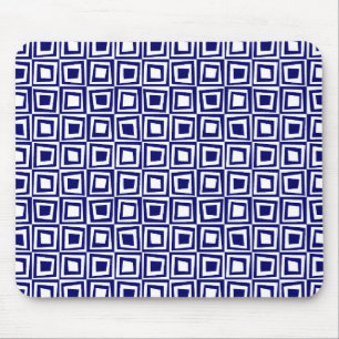 Retro Squares - Deep Navy on White Mouse Pad