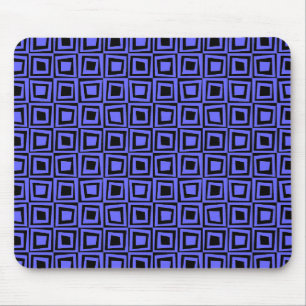 Retro Squares - Electric Blue on Black Mouse Pad