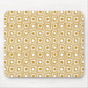 Retro Squares - Golden Brown on White Mouse Pad