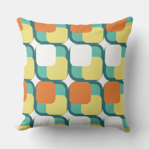 Retro Squares in Squares Teal Throw Pillow