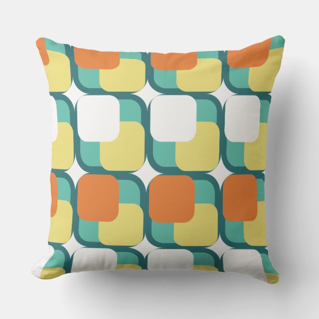 Retro Squares in Squares Teal Throw Pillow (Front)