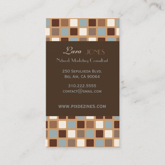 Retro Squares Mosaic Tiles/dark chocolate accent Business Card (Front)