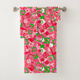 Retro Squares Pattern Bath Towel Set