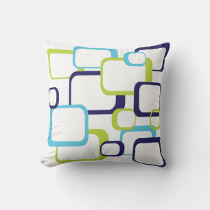 Retro Squares Pattern Blue Green White Cushion