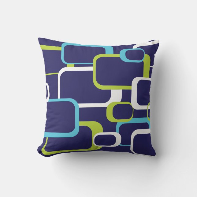 Retro Squares Pattern Green Blue White Cushion (Front)