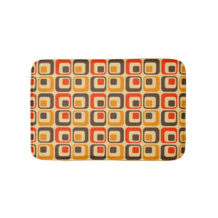 Retro Squares Pattern - Red, Brown & Orange Bath Mat