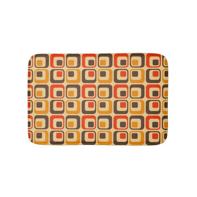 Retro Squares Pattern - Red, Brown & Orange Bath Mat (Front)
