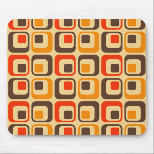 Retro Squares Pattern - Red, Brown & Orange Mouse Pad