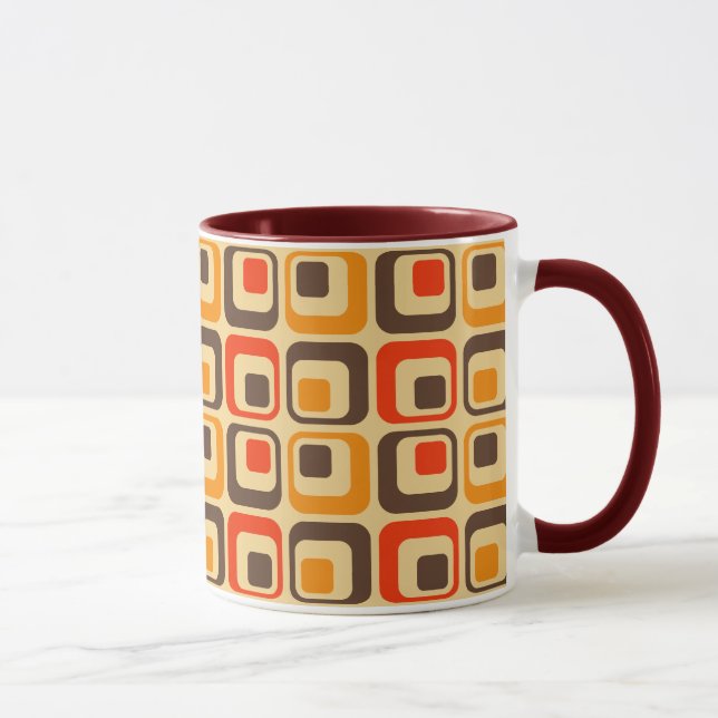 Retro Squares Pattern - Red, Brown & Orange Mug (Right)