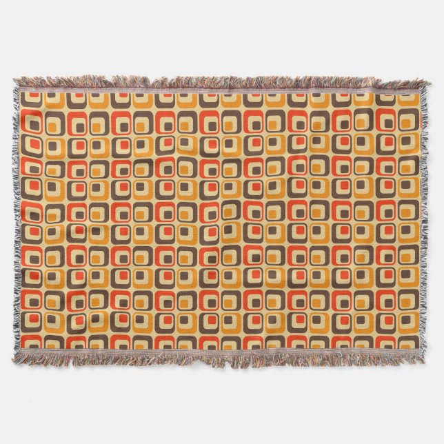 Retro Squares Pattern - Red, Brown & Orange Throw Blanket (Front)