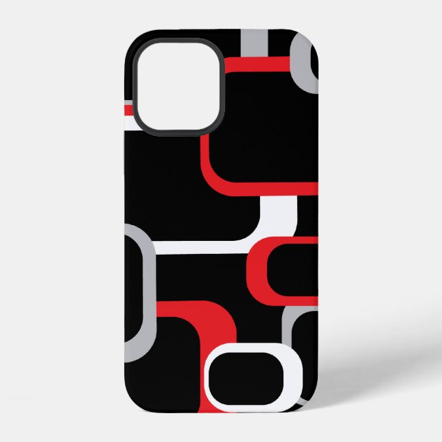 Retro Squares Pattern Red White Grey Black iPhone Case (Back)