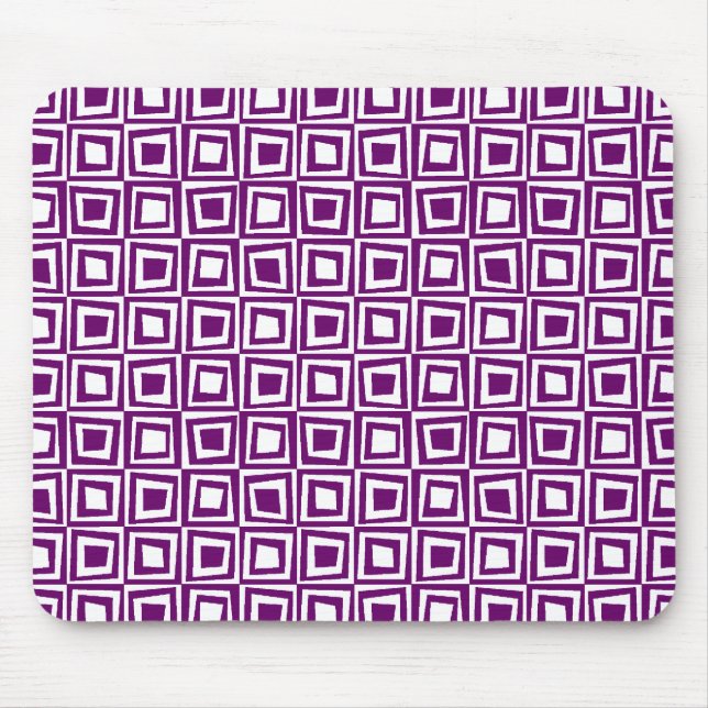 Retro Squares - Plum on White Mouse Pad (Front)