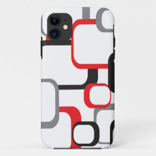 Retro Squares Red Black Grey White Pattern iPhone 11 Case