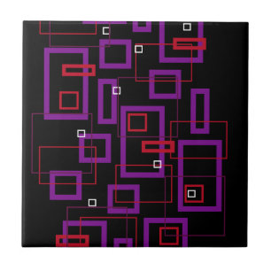 Retro squares, red, purple and black ceramic tile