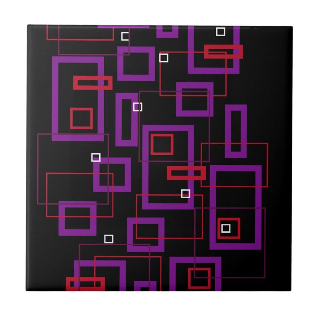 Retro squares, red, purple and black ceramic tile (Front)