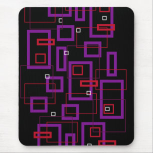 Retro squares, red, purple and black mouse pad