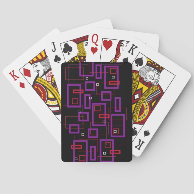 Retro squares, red, purple and black playing cards (Back)