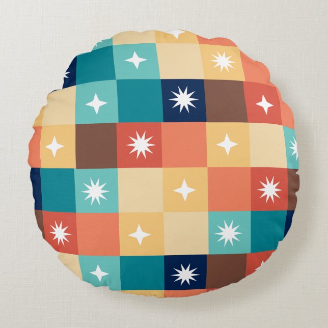 Retro Squares Round Cushion (Front)