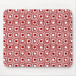Retro Squares - Ruby Red on White Mouse Pad