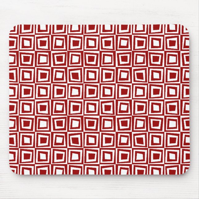 Retro Squares - Ruby Red on White Mouse Pad (Front)